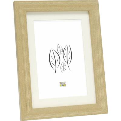 Un cadre blanc simple avec un design minimaliste de feuilles noires au centre, encadré par du bois clair.