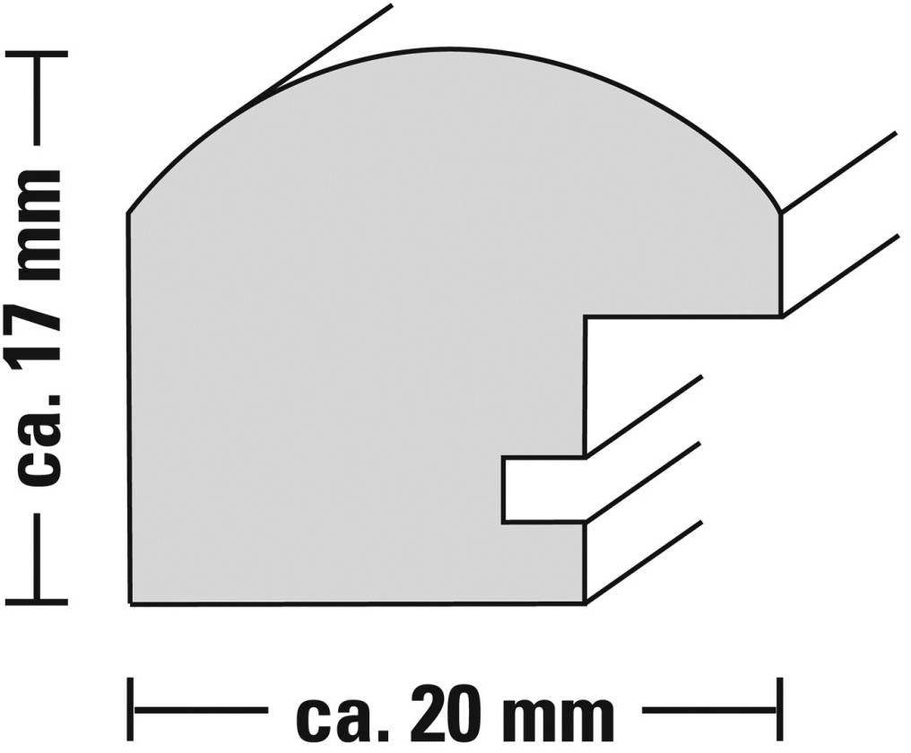 Coupe transversale d'un profilé avec un sommet arrondi, d'environ 17 mm de hauteur et 20 mm de largeur, présentant un évidement rectangulaire.