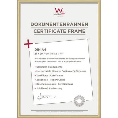 Cadre de certificats pour documents au format A4, présenté dans un cadre doré. Exemples d'applications mis en valeur : diplômes, certificats.