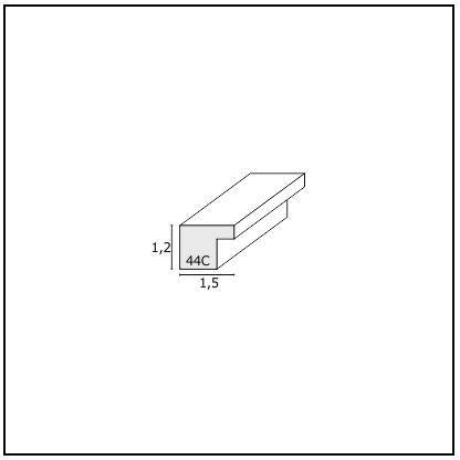 Dessin au trait rectangulaire d'un profil avec les dimensions : hauteur 1,2 cm, largeur 1,5 cm, étiquette '44C'.