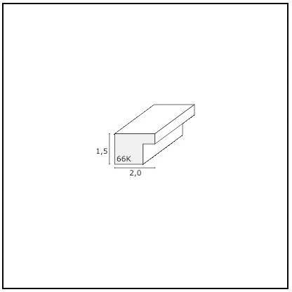 Dessin isométrique d'un cube avec les dimensions 2,0 (largeur) x 1,5 (hauteur). Numéro de modèle ou désignation : '66K'.