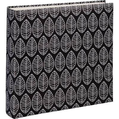 Un carnet noir avec un motif répété de feuilles blanches sur la couverture.