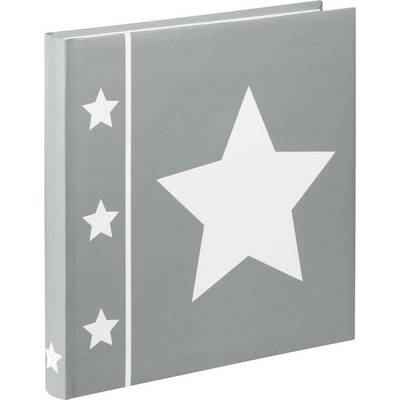 Un album photo gris avec une grande étoile blanche sur la couverture et trois petites étoiles sur le bord.