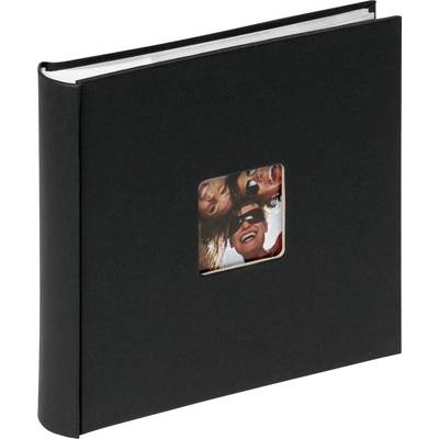 Album photo noir avec une découpe carrée sur la couverture, montrant des personnes souriantes en tenue décontractée.