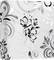 Motif floral avec des lignes ondulantes et des fleurs en noir et blanc sur un fond gris. Design décoratif sans contenu textuel.