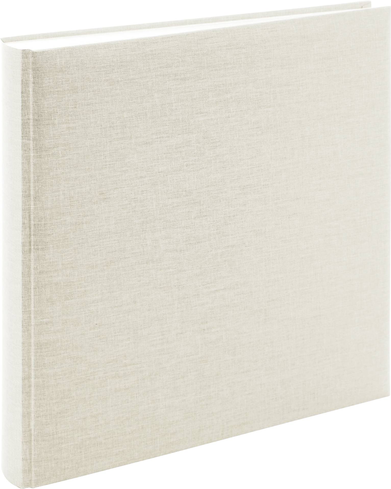 Un album photo fermé avec une couverture en lin clair. L'album est posé verticalement et présente un design simple et élégant.