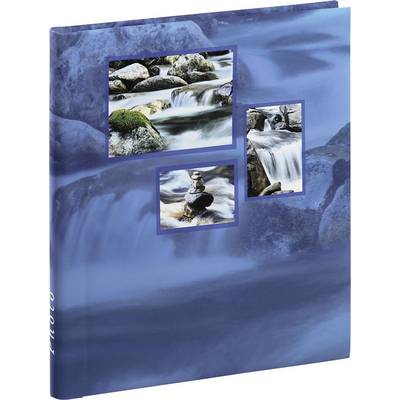 Un album photo bleu avec trois images d'un ruisseau coulant sur la couverture. Le titre 'Photo' est imprimé sur le côté.