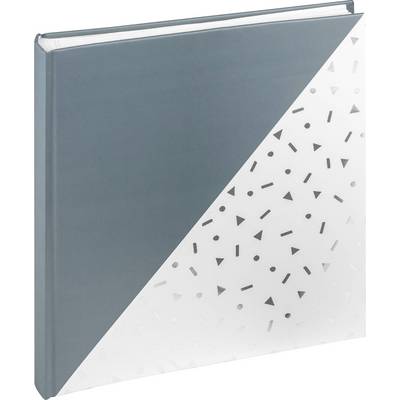 Carnet bleu et blanc avec un motif géométrique. Couverture divisée diagonalement : partie supérieure unie bleue, partie inférieure blanche avec des formes noires.