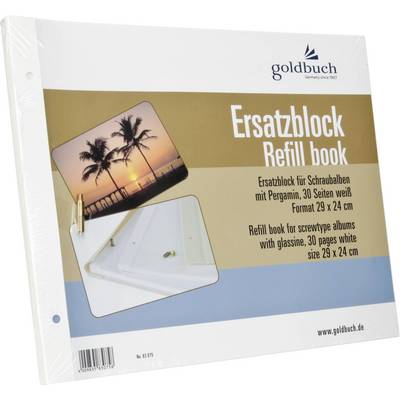 'Bloc de remplacement pour albums à vis, 30 pages blanches, format 29 x 24 cm. Représente un coucher de soleil avec un groupe de palmiers.'