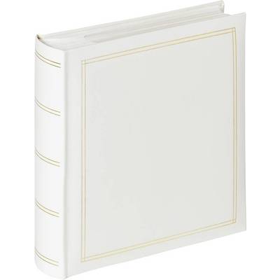 Un album photo blanc carré avec des lignes dorées sur la couverture. Idéal pour conserver et présenter des photos.