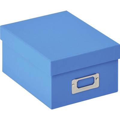 Boîte de rangement bleue avec couvercle, adaptée au stockage de documents ou de petits objets au bureau ou à la maison.
