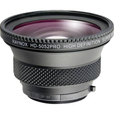 Un objectif grand-angle portant l'inscription 'RAYNOX HD-5052PRO HAUTE DÉFINITION SUPER GRAND ANGLE'.