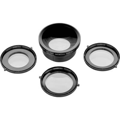 Quatre objectifs d'appareil photo sont disposés en demi-cercle autour d'un objectif principal. Ils conviennent pour les prises de vue grand angle.