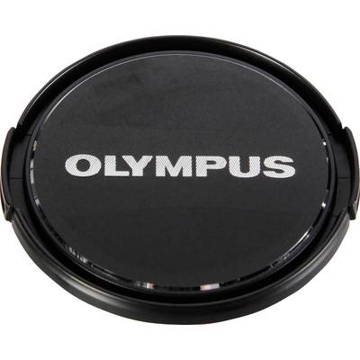 Bouchon d'objectif noir avec l'inscription blanche 'OLYMPUS' au centre.