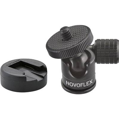 Un rotule noir de la marque Novoflex avec une molette crantée et une platine amovible, sur un fond blanc.