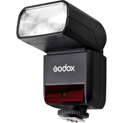 Un flash externe noir portant l'inscription 'Godox'. Idéal pour la photographie dans des conditions de faible luminosité.