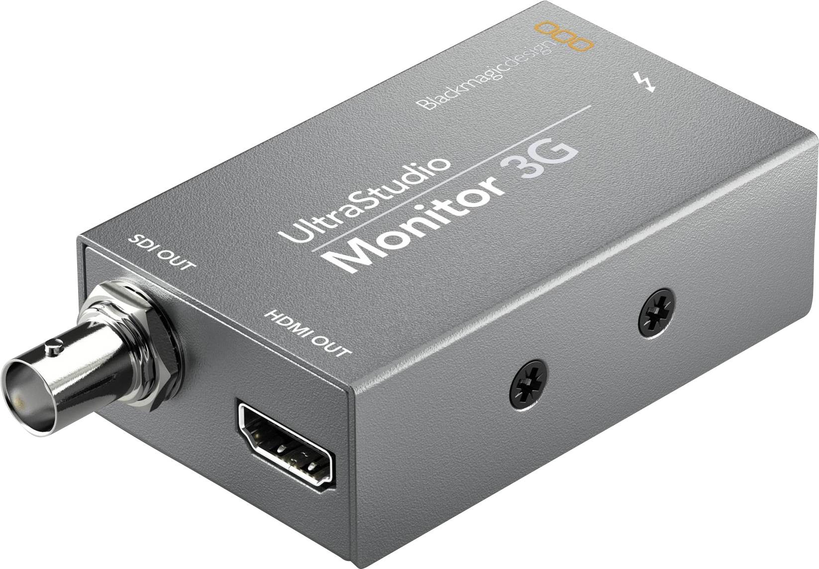 'UltraStudio Monitor 3G de Blackmagic Design', un appareil compact doté de sorties SDI et HDMI pour la production vidéo.