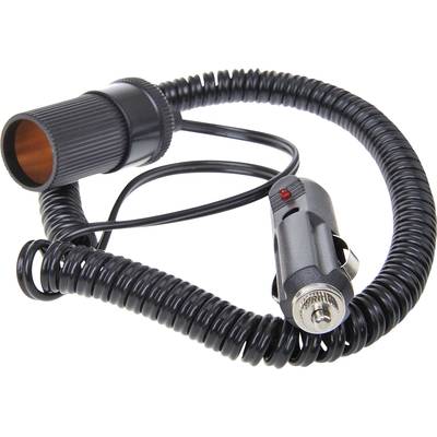 Câble spiralé avec couplage pour allume-cigare et connexion par fiche, accessoire typique pour batteries et chargeurs automobiles.
