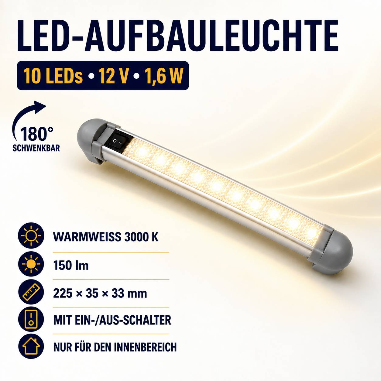 IWH Lampe LED pour habitacle 019300 LED 12 V (L x l x H) 225 x 33 x 35 mm inclinable