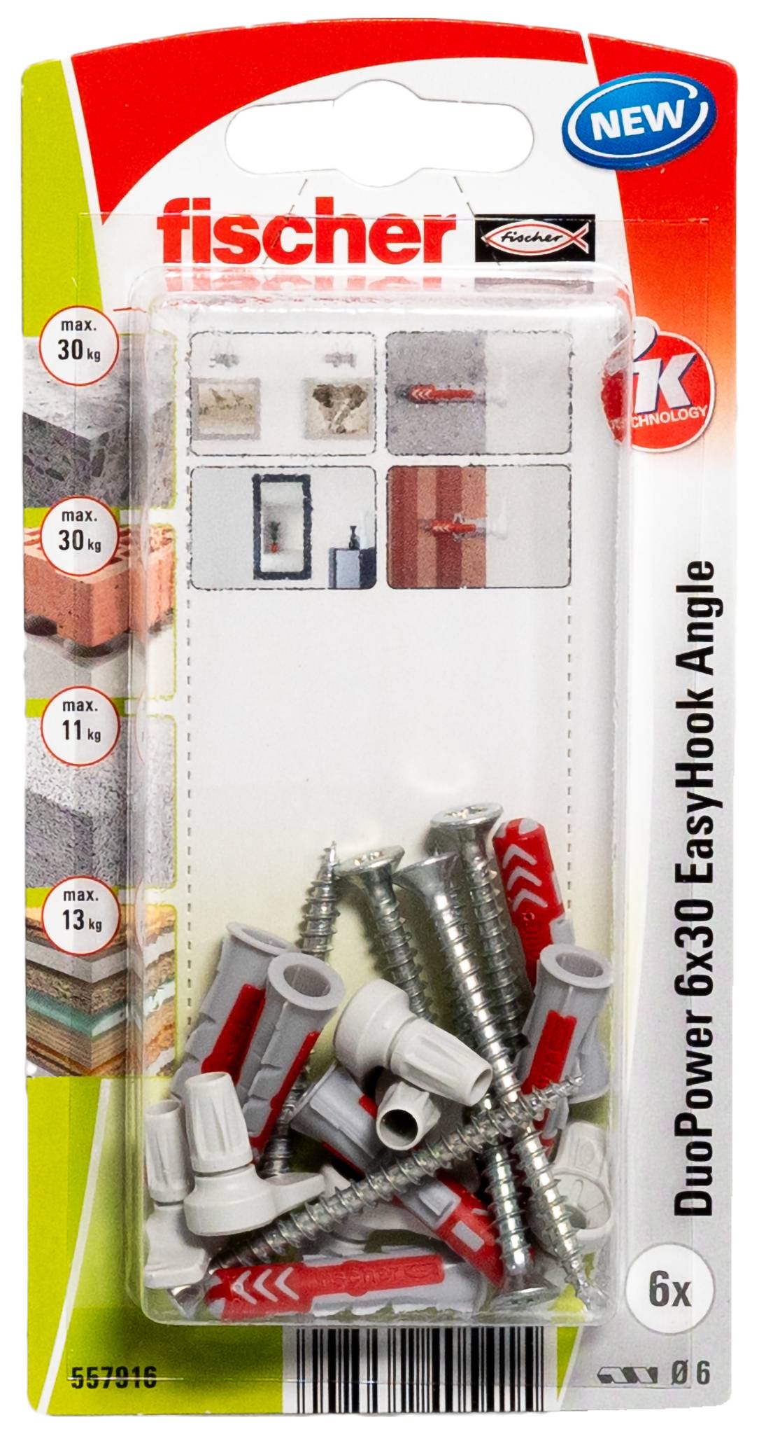 Fischer DuoPower 6x30 EasyHook Angle K (6) Assortiment de chevilles 557916 1 set