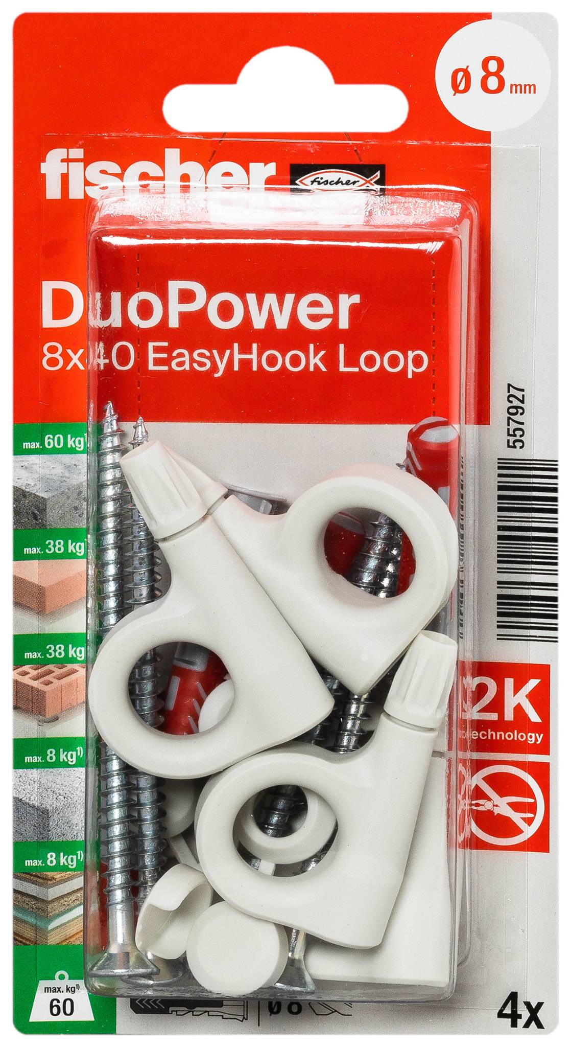 Fischer DuoPower 8x40 EasyHook Loop K (4) Assortiment de chevilles 557927 1 set