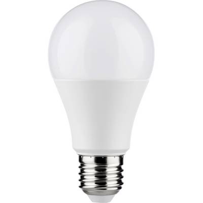 Ampoule LED blanche avec fixation à vis argentée, sur un fond neutre.