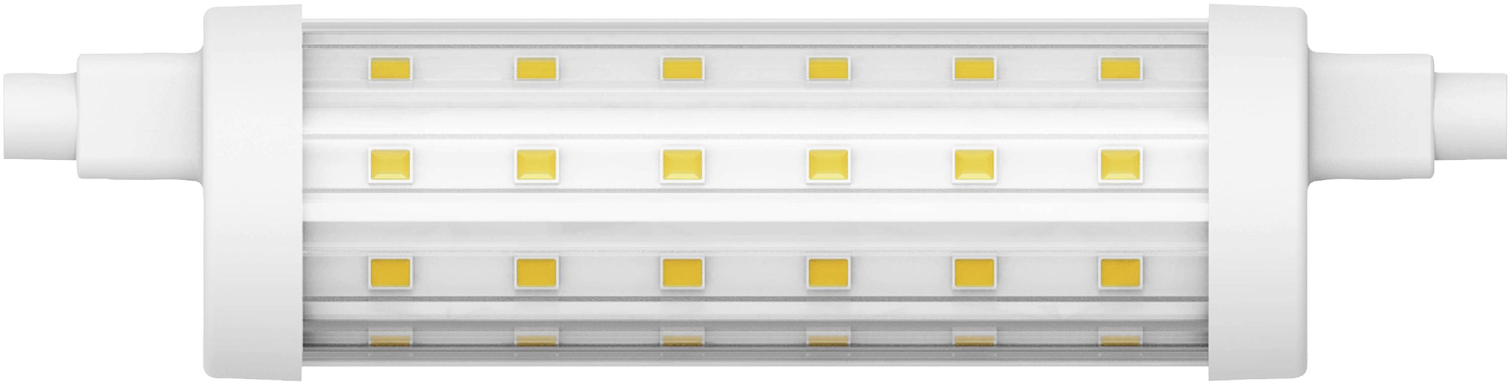 Une lampe LED blanche de forme cylindrique, équipée de plusieurs diodes électroluminescentes jaunes réparties uniformément.