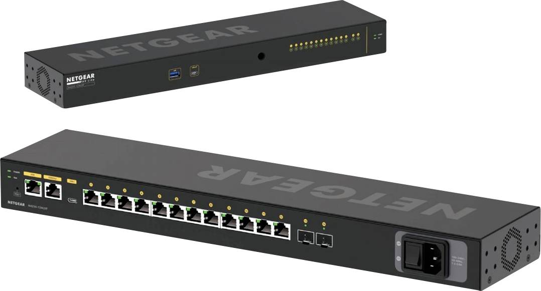 Commutateur réseau avec 12 ports Ethernet et voyants LED indiquant la connexion et l'activité. Adapté au montage en rack dans les environnements informatiques.