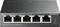 'Commutateur de bureau Gigabit à 5 ports avec 4 ports PoE+, modèle TL-SG1005LP, vue de face avec cinq ports Ethernet, indicateurs d'alimentation et PoE.'