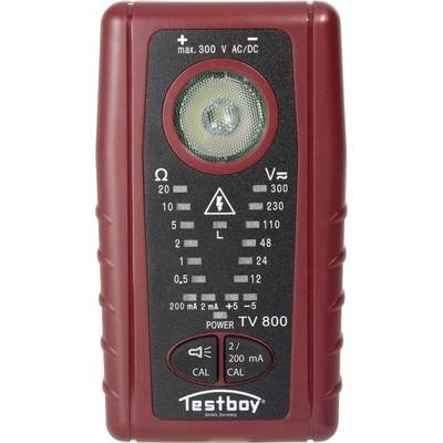 Appareil de test électronique, affiche une tension maximale de : 300 V AC/DC. Comprend une échelle de mesure pour la résistance, la tension et le courant. Marque 'Testboy'.