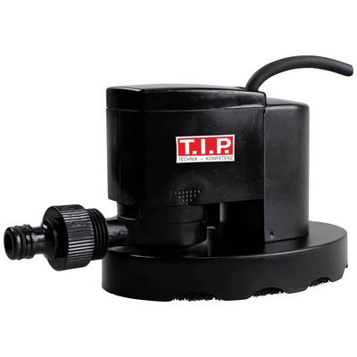Une pompe à eau noire avec raccordement latéral et poignée. Inscription : « T.I.P. Technique. Compétence. ». Appareil pour l'arrosage de jardin.