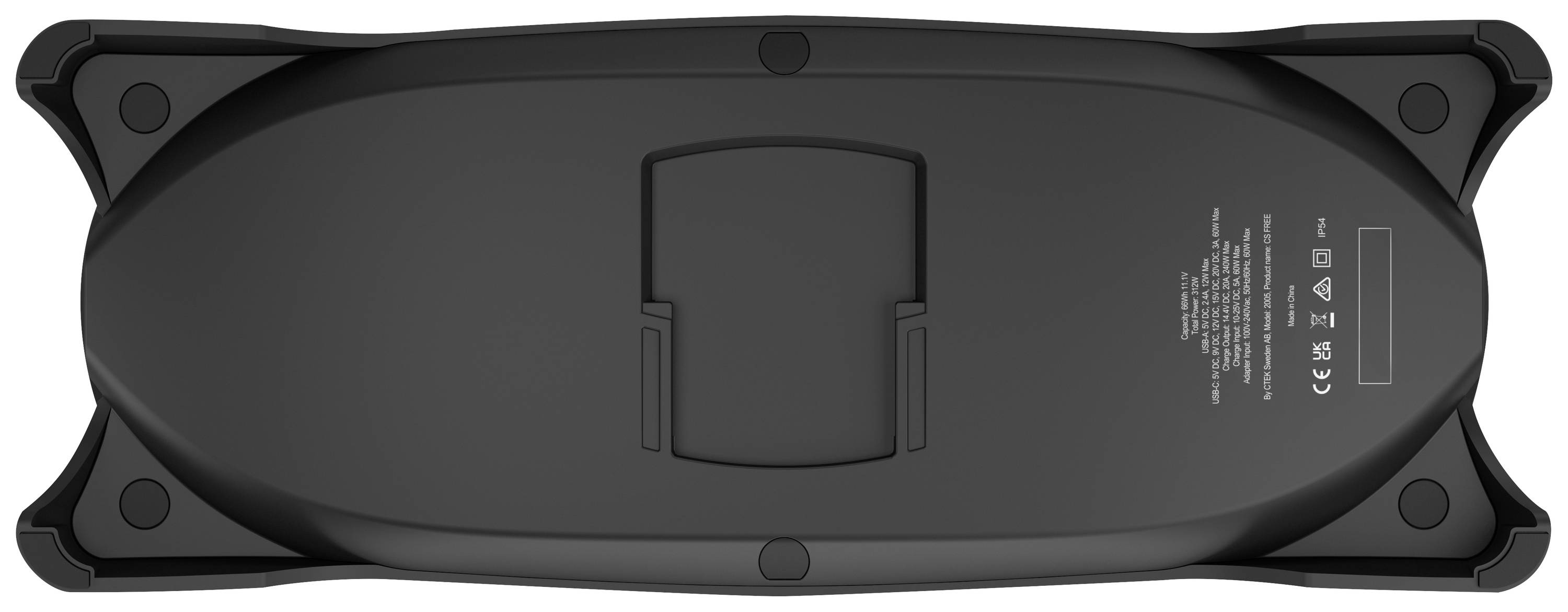 Batterie d'un skateboard électrique, rectangulaire, avec des vis de fixation aux coins. Étiquette avec des détails techniques visible.