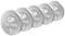Cinq piles bouton en argent portant l'inscription 'LITHIUM BATTERY GP CR 2450', disposées en ligne diagonale.