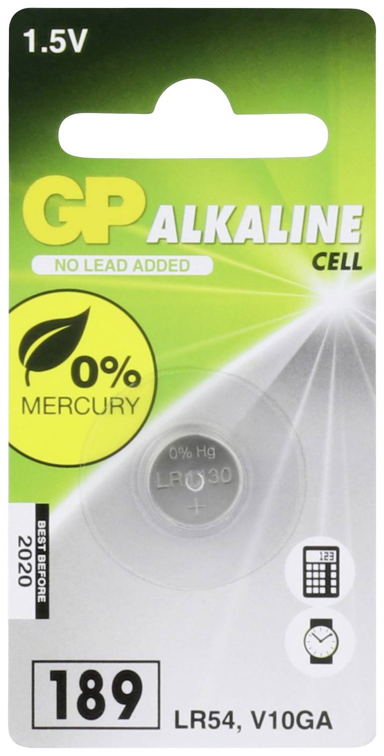 Emballage de la batterie alcaline GP Ultra+ 189, 1,5 V, avec un bandeau de marque vert et l'inscription « LONG LASTING POWER ».