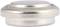Pile bouton en argent métallique, vue de côté, destinée à être utilisée dans les petits appareils tels que les montres ou les calculatrices.
