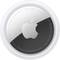 Tracker AirTag circulaire d'Apple avec logo mat, surface métallique et inscriptions « Ultra Wideband » et « Bluetooth LE ».