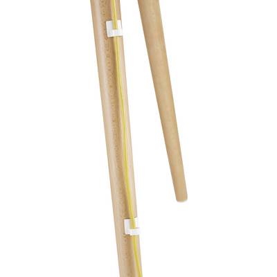 Support en bois avec une ligne jaune et des supports blancs.
