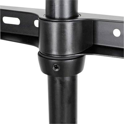Élément de fixation en métal noir avec raccord de tube, adapté à la stabilisation ou au montage de structures.
