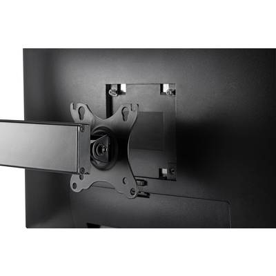 Vue arrière d'un moniteur équipé d'un support mural utilisant un système de fixation VESA, offrant flexibilité et gain d'espace dans un environnement de bureau.