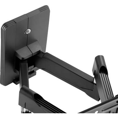 Un bras de moniteur noir, ajustable, à plusieurs articulations, sur fond blanc, adapté pour modifier la hauteur et l'angle de l'écran.