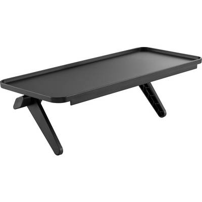 Support de moniteur noir en plastique avec des pieds surélevés, adapté pour un bureau ou un espace de travail à domicile afin de surélever l'écran.