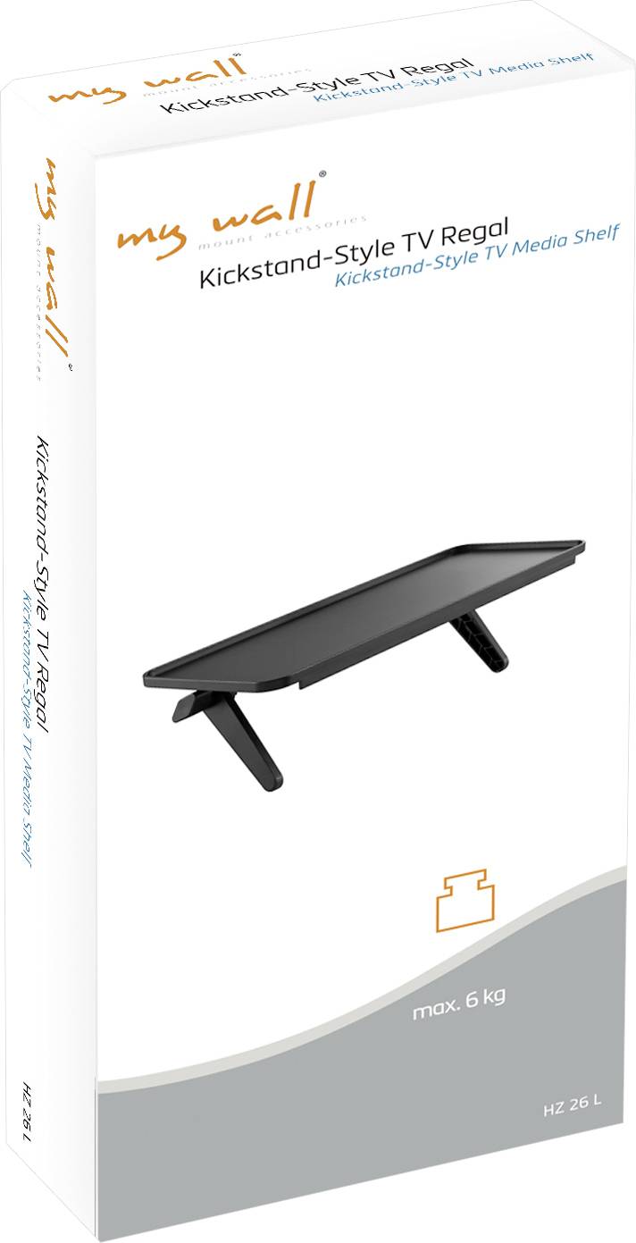 Support de télévision de style béquille, étagère TV avec support, capacité maximale de 6 kg, tel que représenté sur l'emballage.