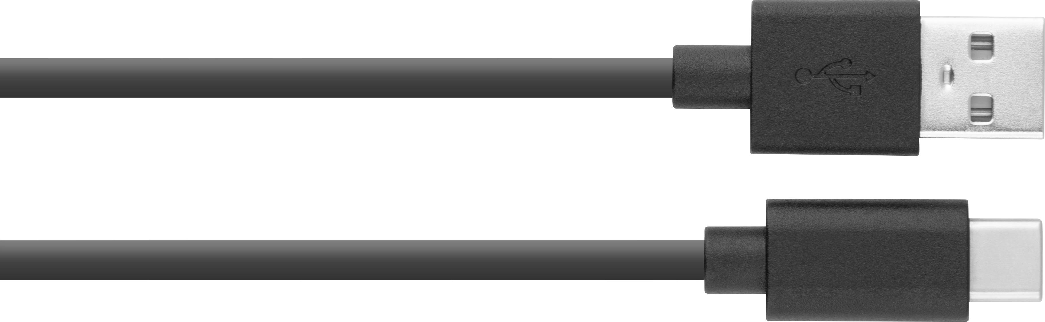 Un câble noir USB-A vers USB-C, adapté pour charger ou transférer des données entre différents appareils.