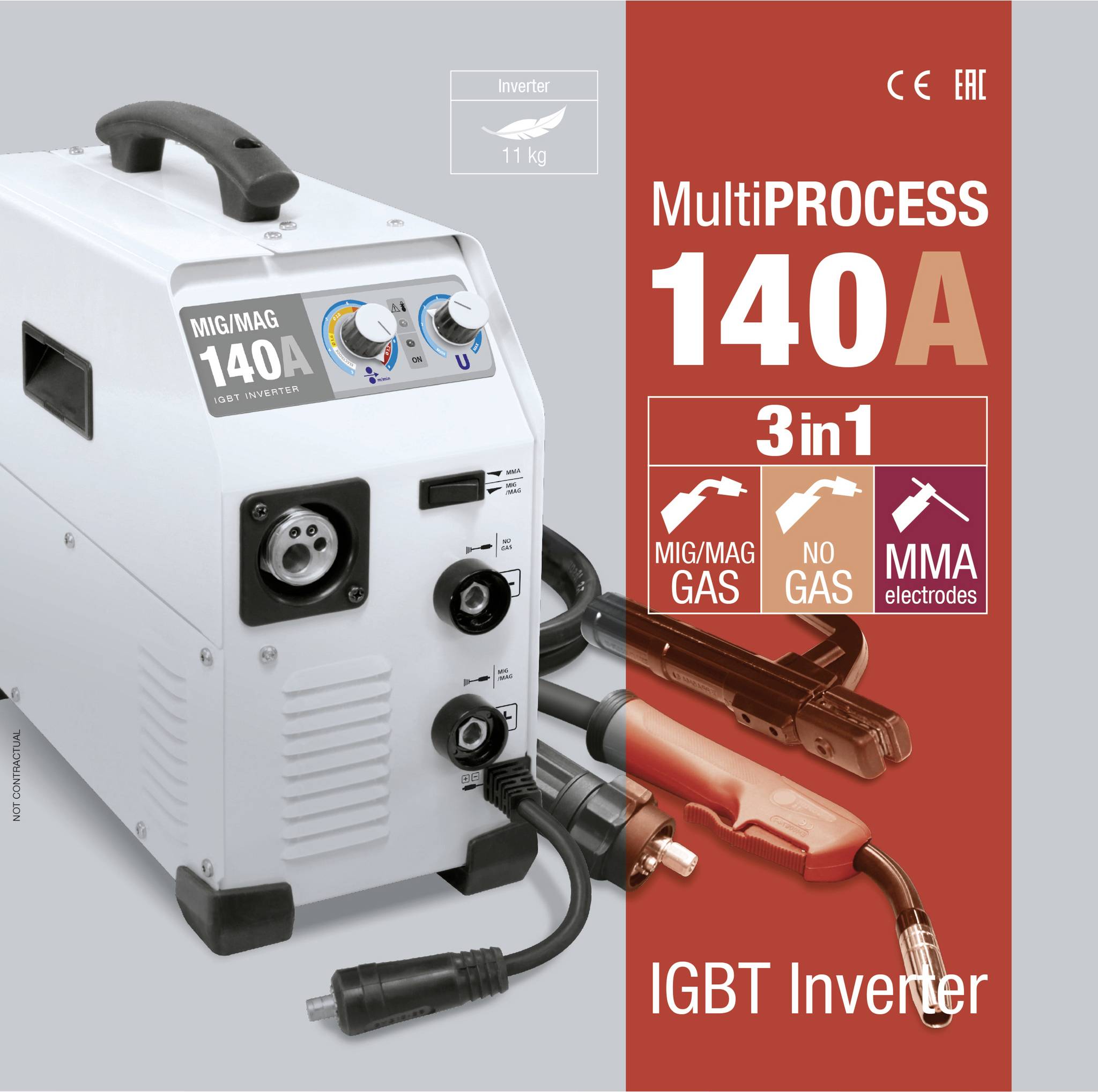 Poste à souder 'MultiPROCESS 140A', technologie à inverseur IGBT, fonctions 3-en-1 : MIG/MAG gaz, sans gaz, électrodes MMA.