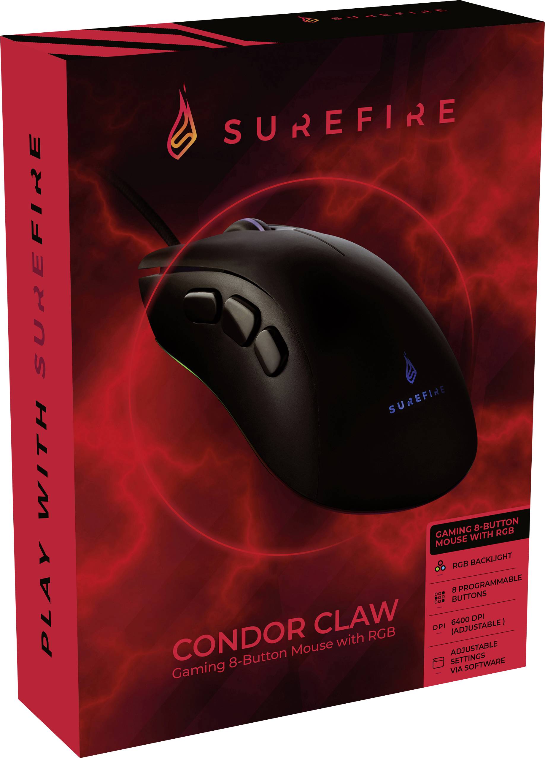 Surefire Gaming Condor Claw Souris de gaming USB optique noir 8 Boutons 800 dpi, 1600 dpi, 2400 dpi, 3200 dpi, 4800 dpi,-9