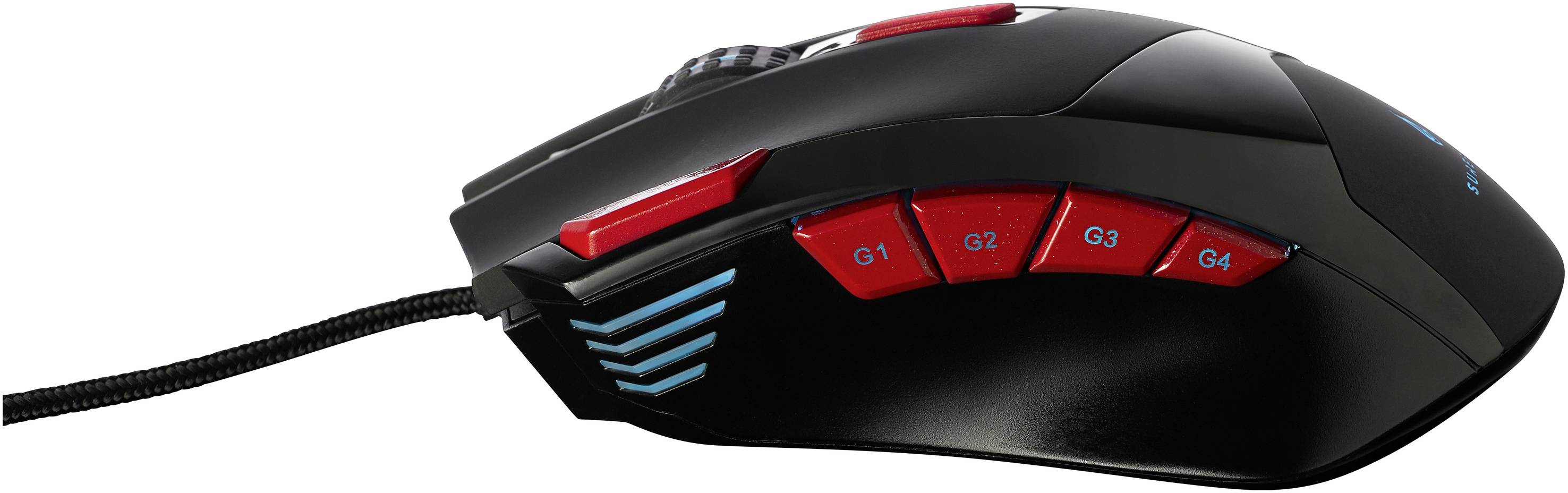 Surefire Gaming Eagle Claw Souris de gaming USB optique noir/rouge 9 Boutons 600 dpi, 800 dpi, 1200 dpi, 1600 dpi, 2400 -1