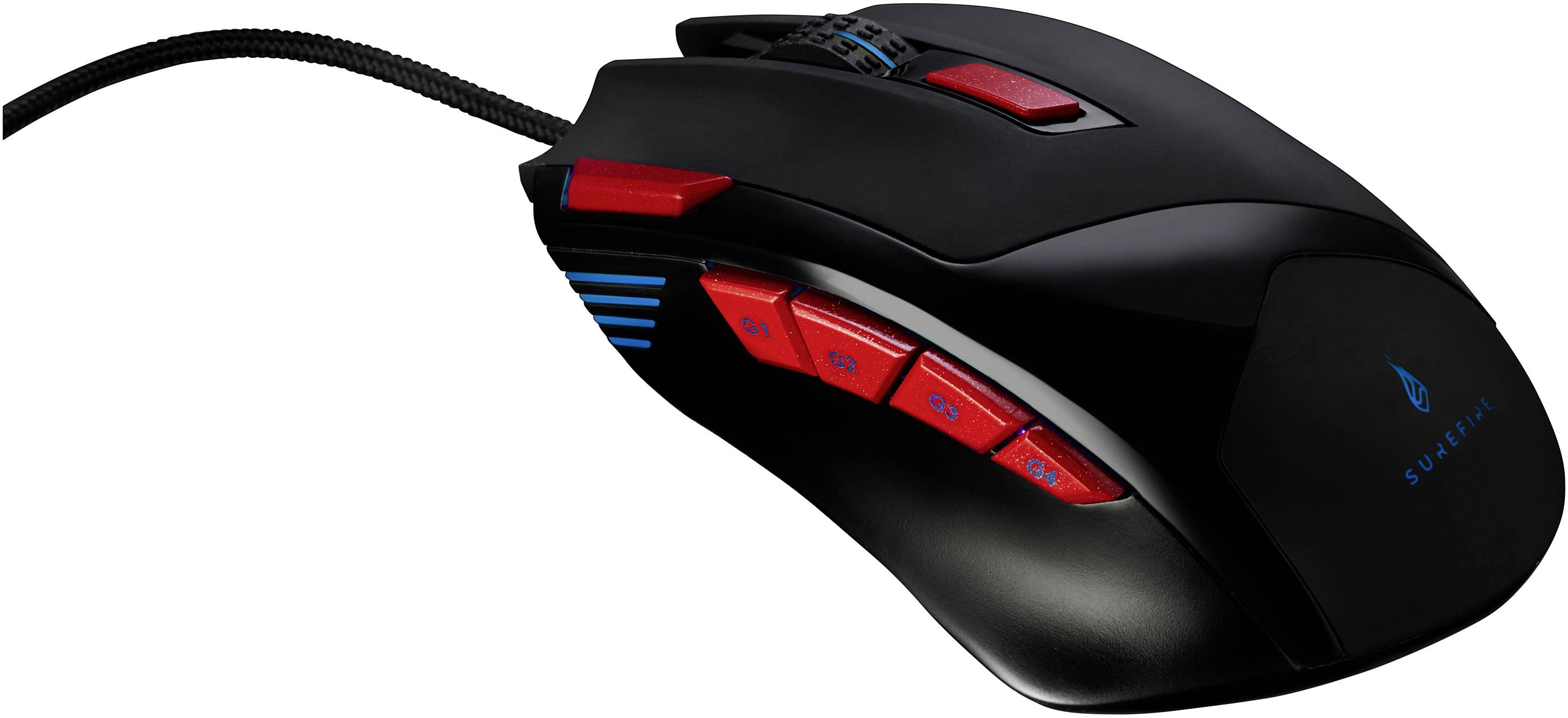 Surefire Gaming Eagle Claw Souris de gaming USB optique noir/rouge 9 Boutons 600 dpi, 800 dpi, 1200 dpi, 1600 dpi, 2400 -3