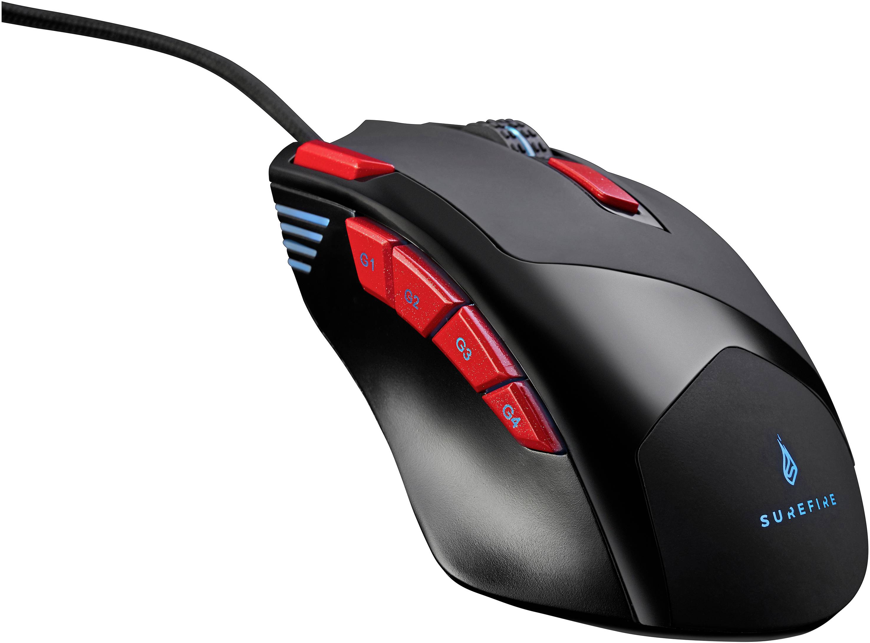 Surefire Gaming Eagle Claw Souris de gaming USB optique noir/rouge 9 Boutons 600 dpi, 800 dpi, 1200 dpi, 1600 dpi, 2400 -4