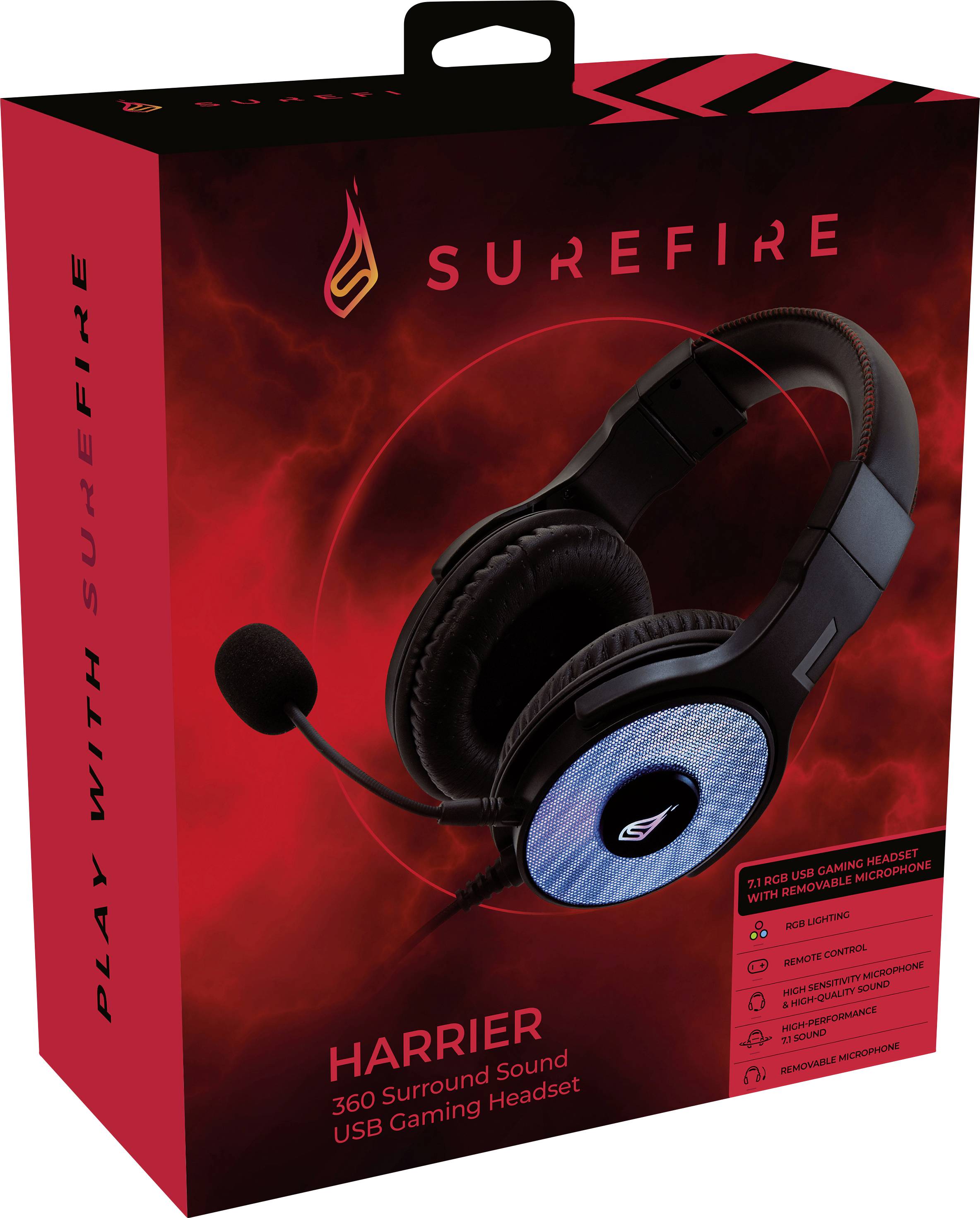 Surefire Gaming Harrier 360 Micro-casque supra-auriculaire filaire 7.1 Surround noir, carbone volume réglable, mise en s-6