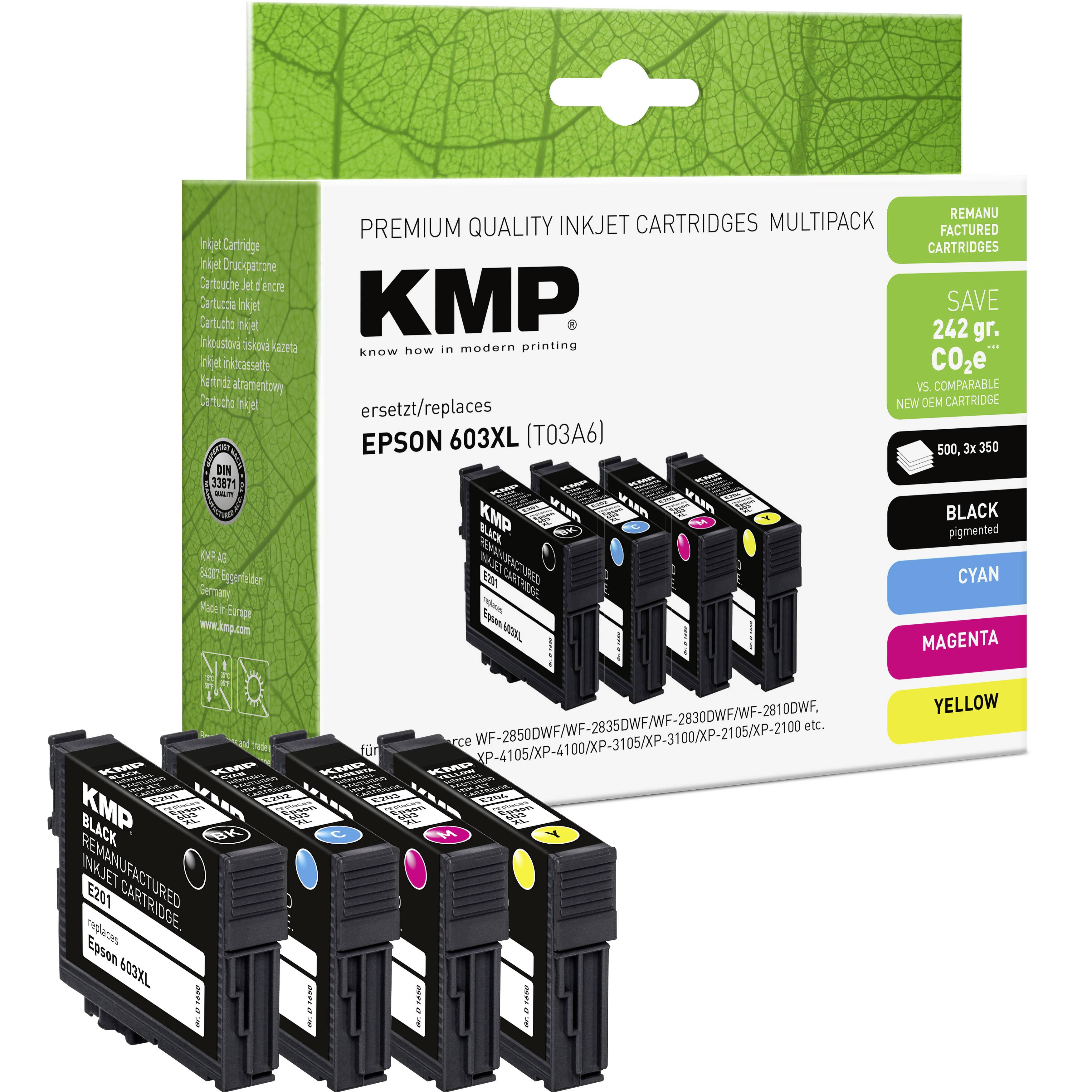 KMP Encre remplace Epson 603XL, T03A6, T03A1, T03A2, T03A3, T03A4 compatible pack bundle noir, cyan, magenta, jaune E201